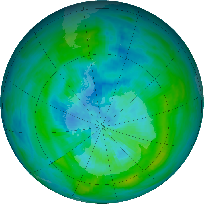Antarctic ozone map for 17 March 1982